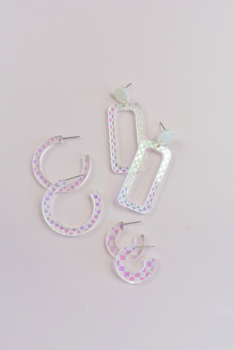 CHECKER IRIDESCENT HOOP EARRINGS