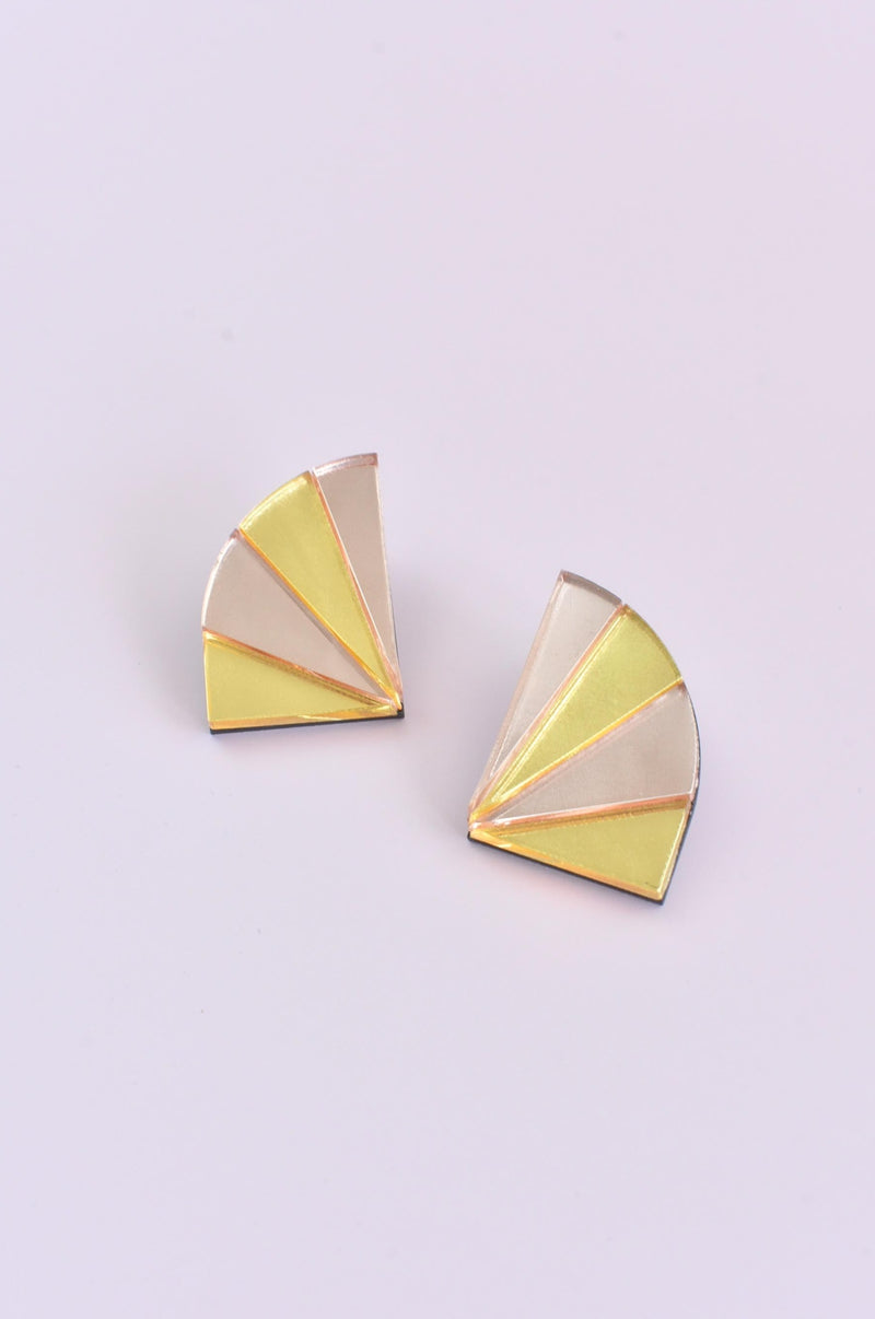 rose gold metallic art deco stud statement earrings 