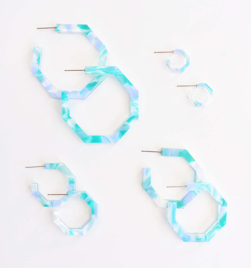 SEAFOAM MARBLE HOOP EARRINGS