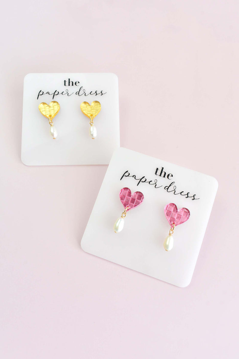 CHECKER HEARTS STATEMENT EARRINGS