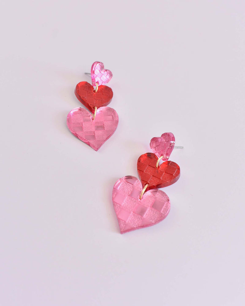 CHECKER HEART DROPS EARRINGS