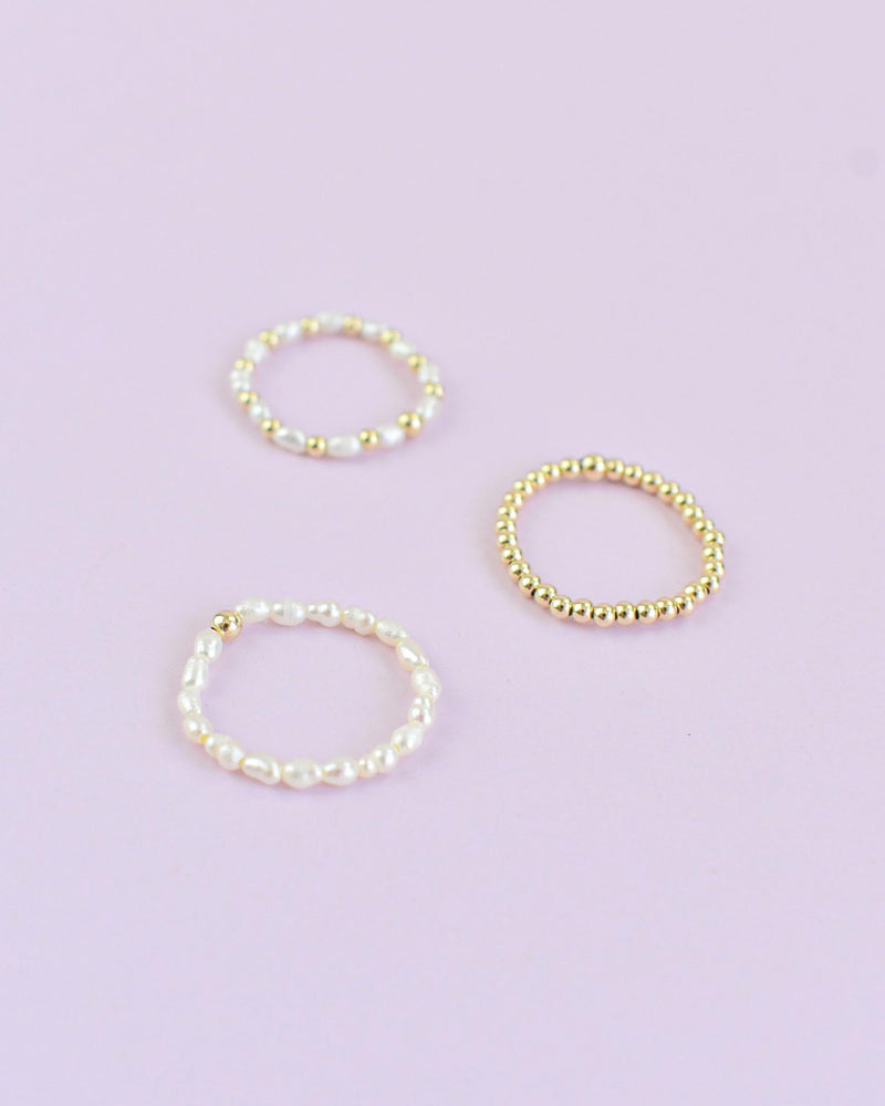 gold and pearl beaded stretchy rings
