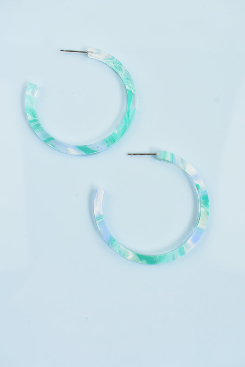 SEAFOAM MARBLE HOOP EARRINGS