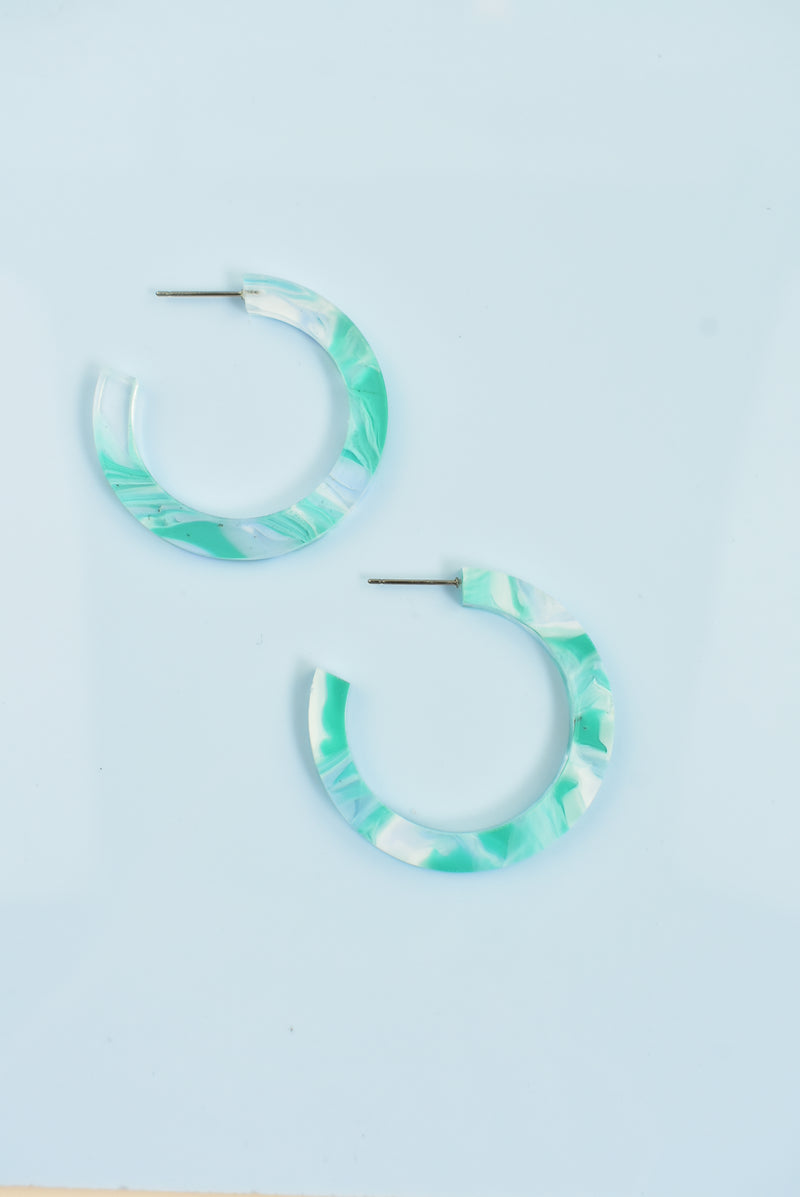 SEAFOAM MARBLE HOOP EARRINGS