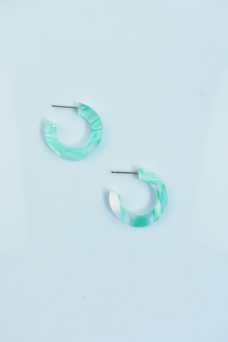 SEAFOAM MARBLE HOOP EARRINGS