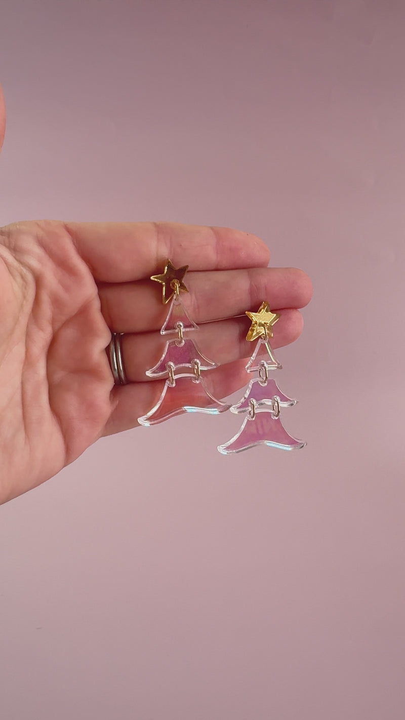 IRIDESCENT CHRISTMAS TREE EARRINGS