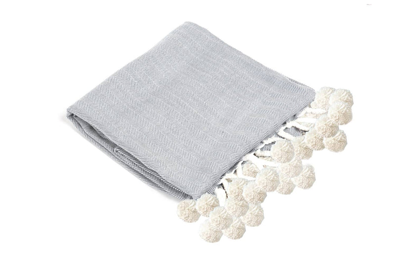 GREY POM POM BLANKET