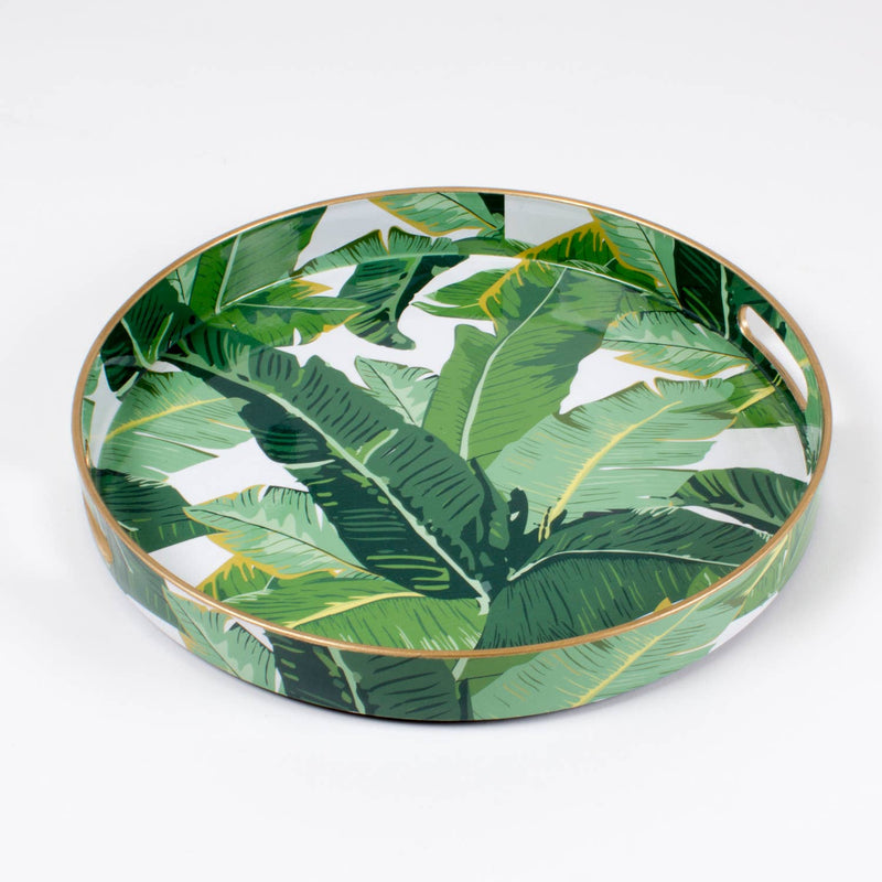 palm leaf round serving tray for grandmillenial bar cart