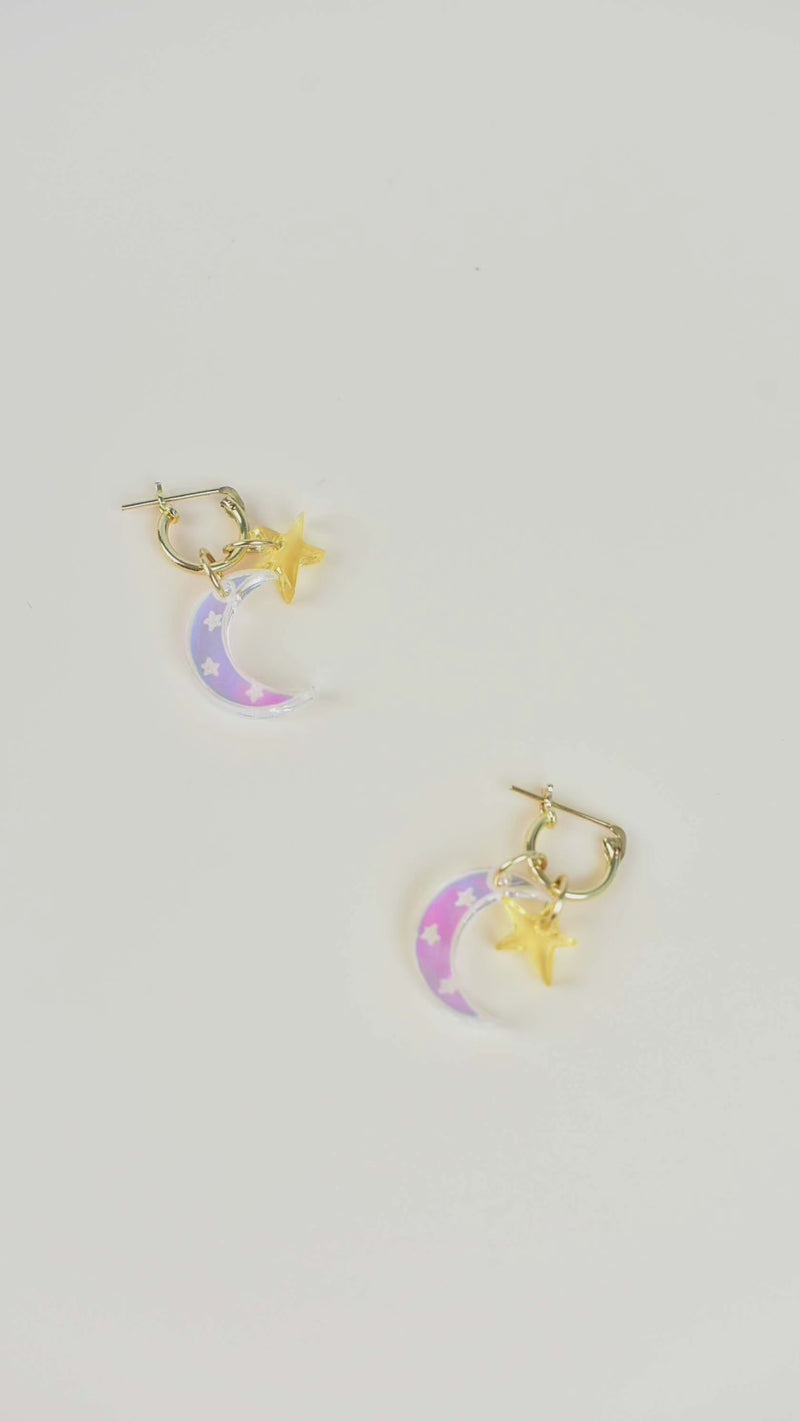 moon and star huggy gold hoop earrings