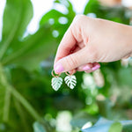 gold Huggie charm monstera hoop earring