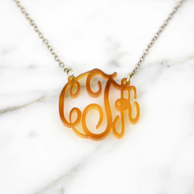 tortoise shell monogram - tortoise necklace 