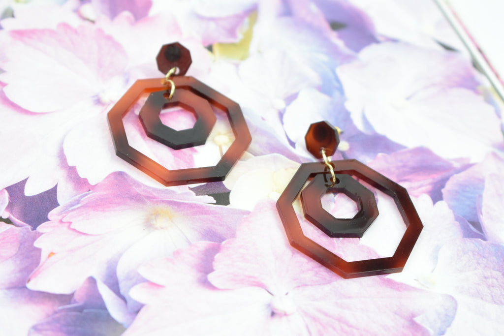 layered earrings - tortoise shell statement earrings 