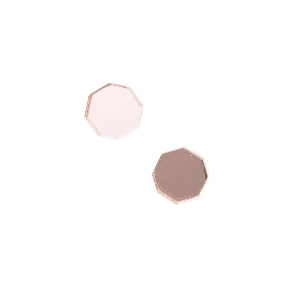 rose gold studs - hexagon mirror stud earrings 