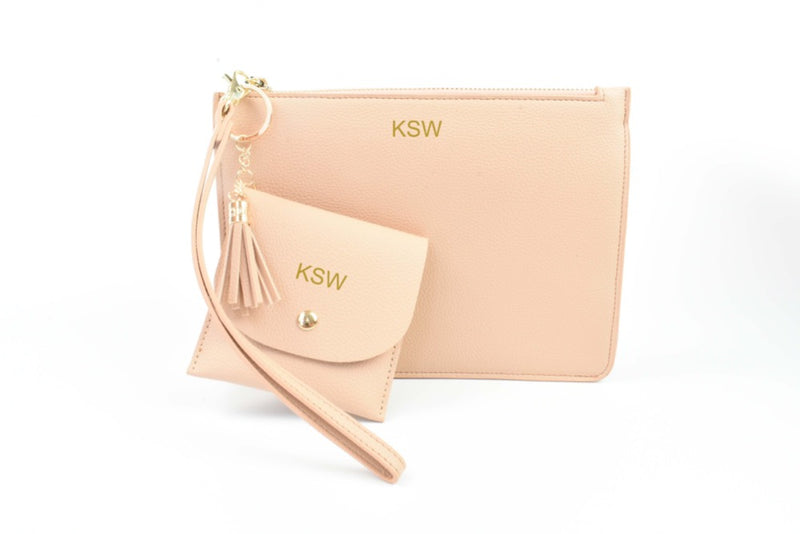 leather keychain light tan card holder - blush mini wallet  