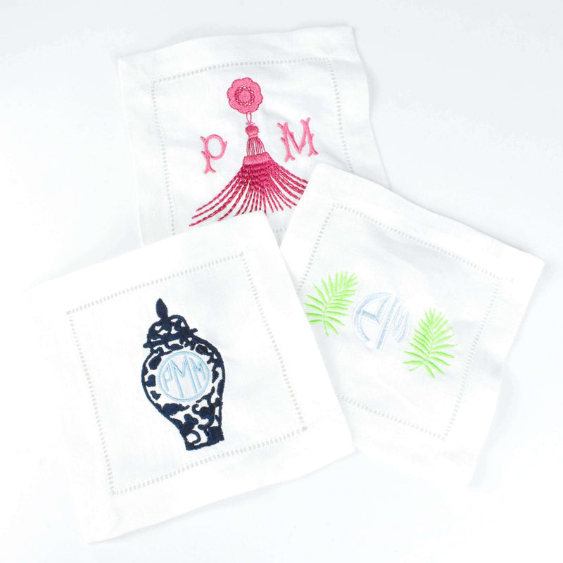 palms monogram cocktail linen - linen cocktail napkins