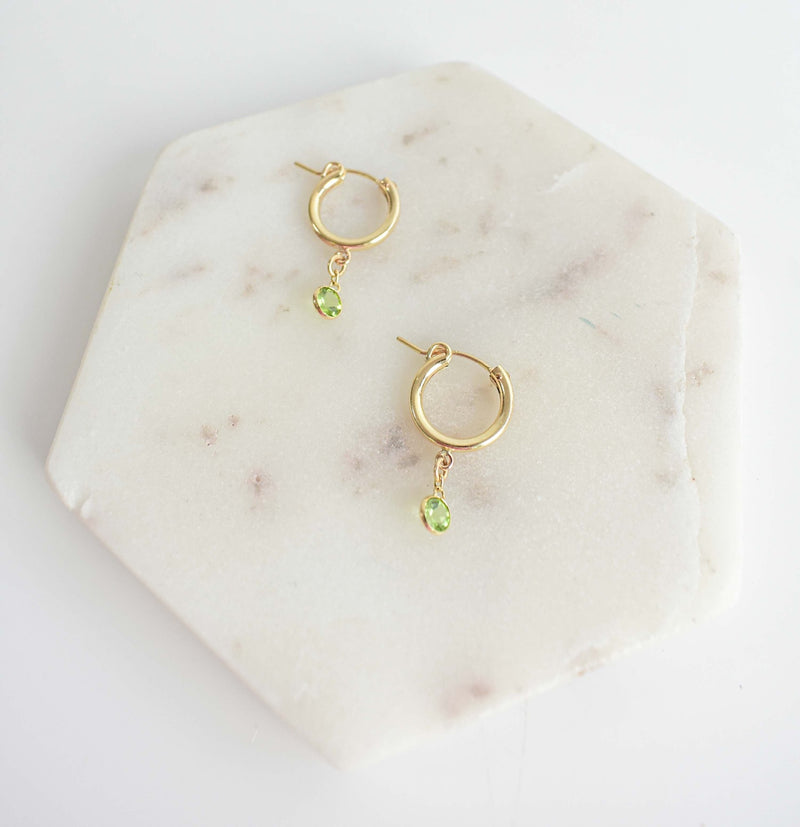 peridot august birthstone huggie hoops