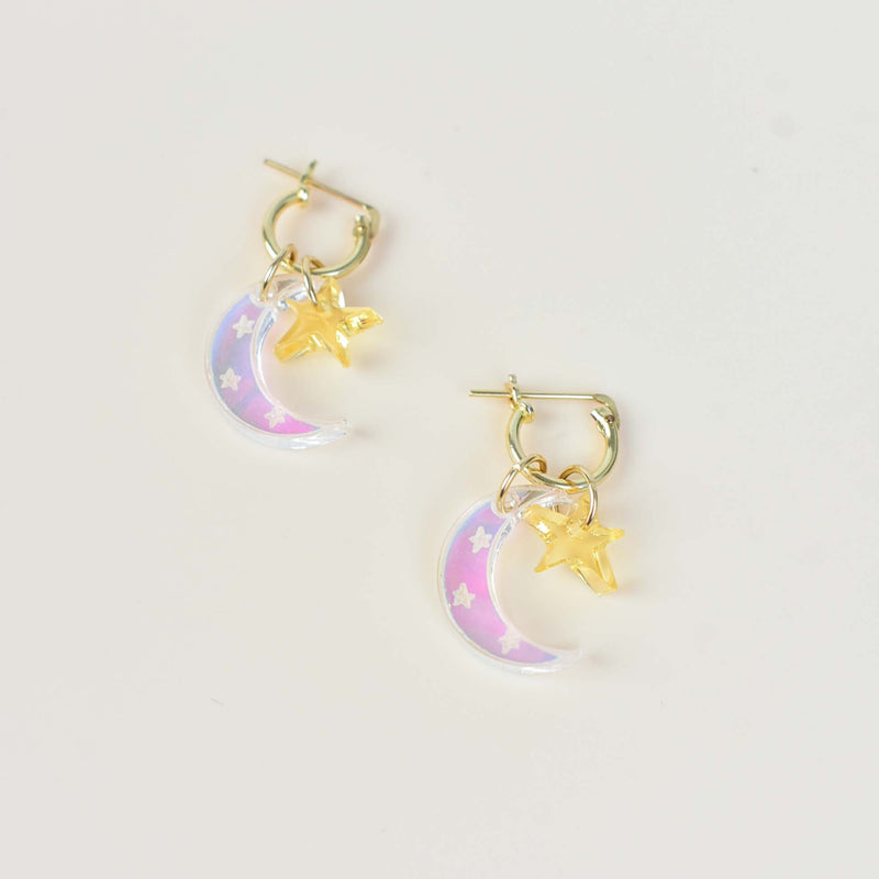 iridescent moon star huggie hoop earrings 