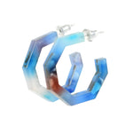 small cobalt tortoise shell octagon hoop earrings 