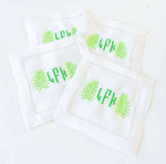 palm frond monogram cocktail napkin set