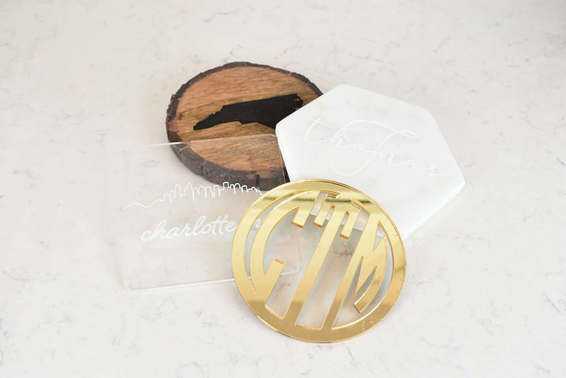 CUT OUT MONOGRAM ACRYLIC COASTER SET