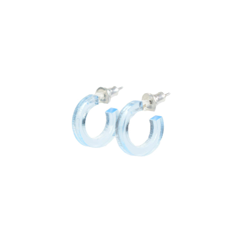 Tiny blue huggy hoops - small colorful huggie hoop earrings